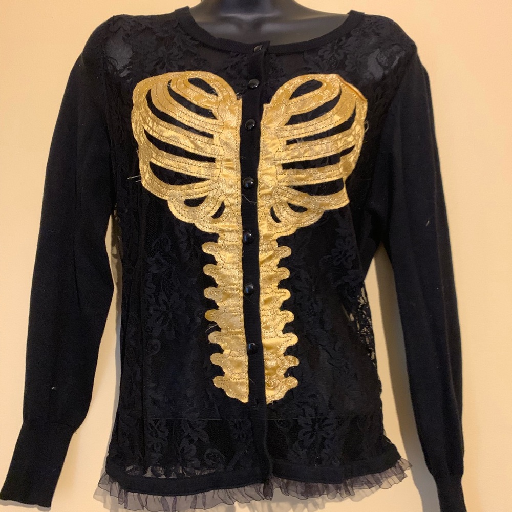 Too Fast Lace Front Cardigan Skeleton Sweater